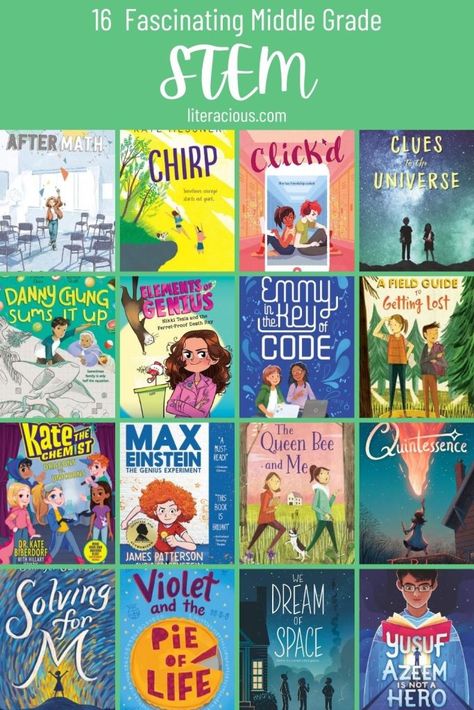 16 Fascinating Middle Grade: STEM – Literacious Steam Lessons, Fun Stem Activities, Stem Books, 6th Grade Reading, Library Inspiration, Middle Grade Books, The Book Club, Middle Schoolers, Summer Reading Lists