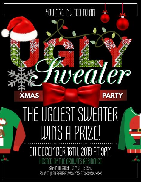 Ugly Sweater Party Invitations Free, Ugly Sweater Party Invite Template, Ugly Sweater Invite, Christmas Party Themes For Company, Ugly Christmas Sweater Party Ideas, Ugly Christmas Sweater Invitations, Christmas Party Invitations Free, Ugly Sweater Invitations, Ugly Christmas Sweater Party Invitations