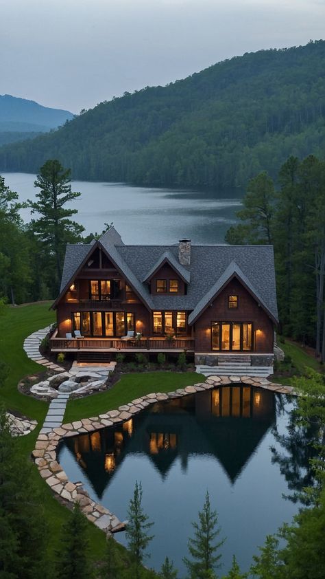 Home With Big Windows, Unique House Ideas, House Overlooking Pond, Luxury Lake Front Homes, House Overlooking Lake, Lake View Homes Big Windows, Lake House Plans Big Windows Open Floor, Relax House, Permanent Vacation