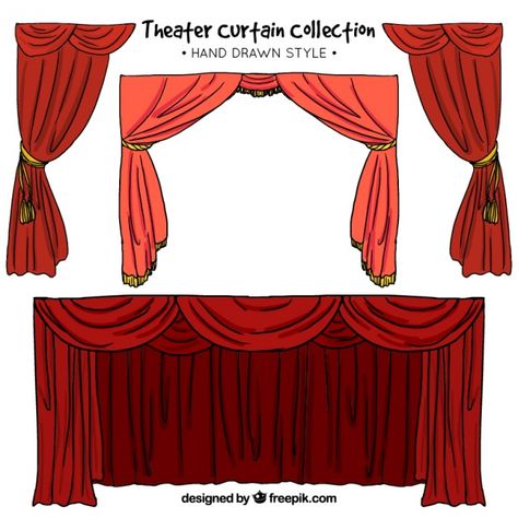 Hand-drawn set of theater curtains in red tones Free Vector Theatre Drawing, Theater Curtains, Theatre Illustration, Set Theatre, Curtain Drawing, Theatre Curtains, Clown Paintings, Painted Curtains, Stage Curtains