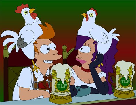 Fry And Leela Matching Pfp, Futurama Matching Pfp, Leela And Fry, Fry And Leela, Fry Futurama, Chicken Hats, Ronan Keating, Say Nothing, Rick Y Morty