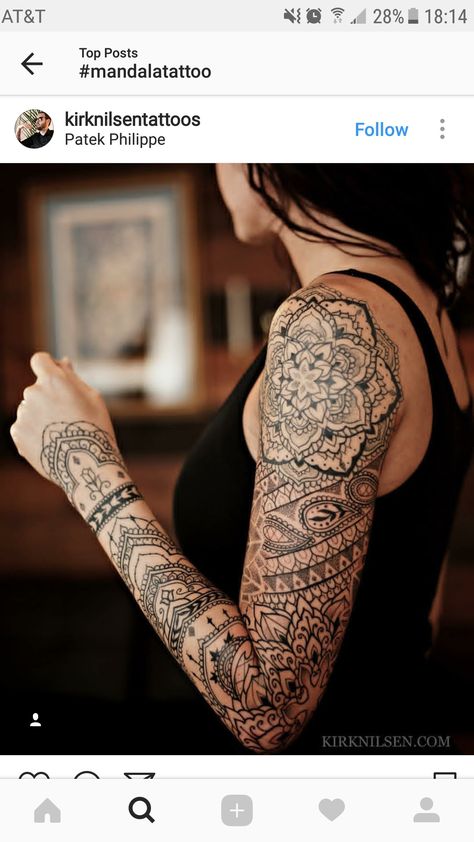 Mandala sleeve Tato Mandala, Mandala Sleeve, Model Tattoo, Sacred Geometry Tattoo, Geometry Tattoo, Cat Tattoos, Tiny Tattoo, Full Sleeve Tattoos, Mandala Tattoo Design