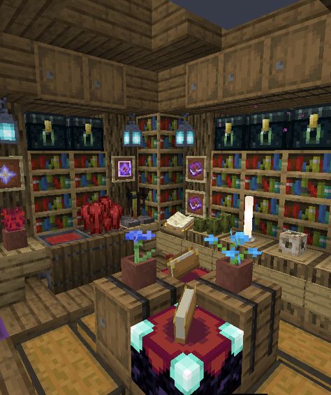 Minecraft Fisherman Hut Interior, Minecraft Magic Room Ideas, Minecraft Brewery Room Ideas, Minecraft Brewing Room Design, Minecraft Potion Room Design, Witch Shop Minecraft, Minecraft Workshop Ideas Interior, Minecraft Bookstore Interior, Minecraft Cleric House Interior