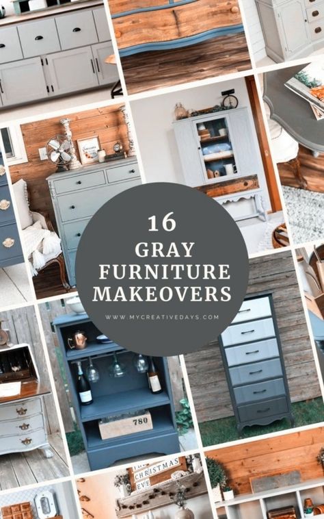 16 gray furniture makeover tutorials. Turn your old or thrifted furniture into a beautiful, refurbished furniture home décor piece with our top DIY gray furniture tutorials. We’re walking you step-by-step through our favorite side table, coffee table, and dresser makeovers. Budget home décor, DIY furniture makeovers, gray refurbished dresser Refurbished Bedroom Furniture, Grey Painted Dresser, Gray Dresser Makeover, Wood Dressers Makeover, French Provincial Dresser Makeover, Vintage Dresser Makeover, Refurbished Dresser, Grey Painted Furniture, Thrifted Furniture