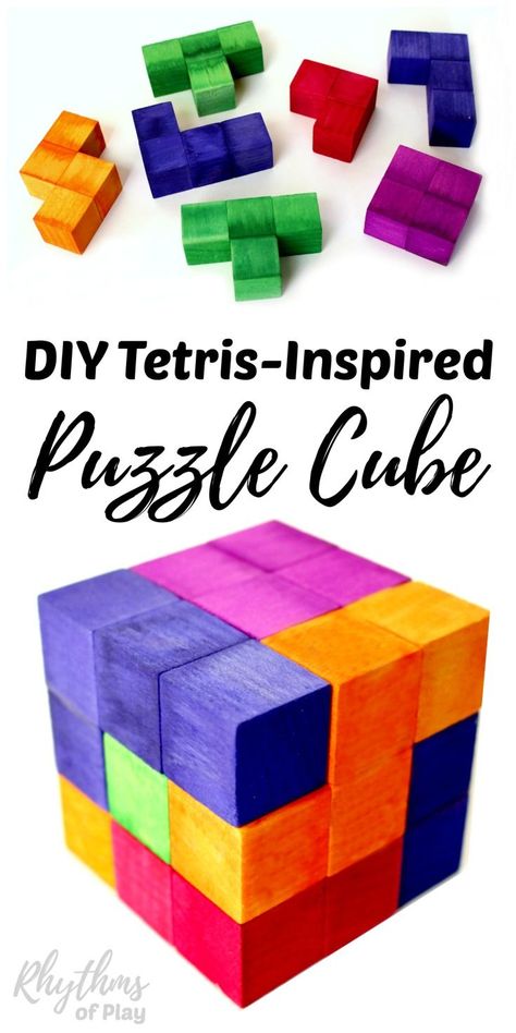 This DIY Tetris Puzzle Cube was inspired by the Nintendo video game of Tetris. Homemade wooden puzzles like these fun cubes make a great gift idea and stocking stuffer for both kids and adults. Anyone can exercise their geometric and spatial thinking by playing and experimenting with this puzzle’s pieces. An awesome STEM activity for kids. Diy Tetris, Tetris Puzzle, Cheap Diy Headboard, Stem Activity For Kids, Diy Locker, Diy Wainscoting, Puzzle Cube, Diy Blanket Ladder, Stem Activity