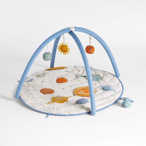 Outer Space Baby Activity Gym Play Mat + Reviews | Crate & Kids Baby Activity Chair, Outer Space Activities, Embroidered Names, Wooden Baby Blocks, Activity Chair, Tummy Time Toys, Orbit Baby, Outer Space Nursery, Baby Activity Gym