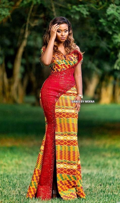 Kente Dress Styles Classy, Ghana Dresses, African Bridal Dress, Kitenge Fashion, Sunday Images, Morning Sunday, African Attire Dresses, Kente Dress, Learn Makeup