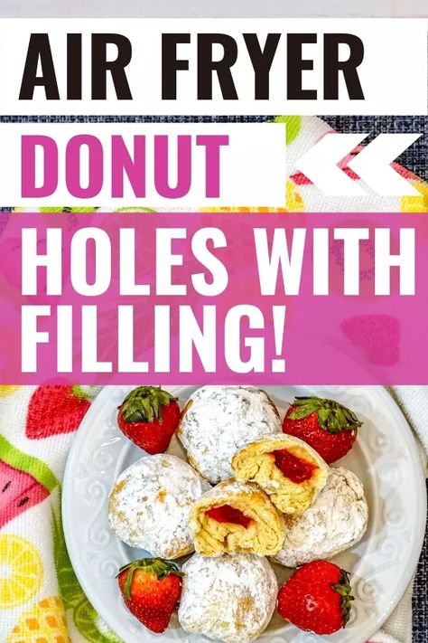 Making air fryer donut holes with strawberry filling is super easy and the final product is a tasty treat everyone will love! Making delicious desserts in the air fryer is one of my favorite things! It can bake as well as the oven and using the countertop appliance versus heating up the whole kitchen with the oven is nice during the warmer months. Some other delicious treats you can make in the air fryer are Cherry Hand Pie Recipe, and Pumpkin Pop Tarts Recipe! This post contains sa… Air Fryer Donut Holes, Peppermint Cheesecake Dip, Cherry Hand Pies Recipes, Sweet Dips Recipes, Peanut Butter Desserts Easy, Jelly Donuts, Easy Chocolate Pudding, Chocolate Pudding Desserts, Strawberry Donut