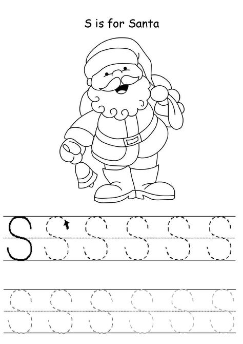 S is for Santa. Letter S tracing page Santa Worksheets Preschool, S Is For Santa, Santa Worksheet, Coloring Pages Cat, Letter S Activities, Santa Activity, December Preschool, Christmas Month, Christmas Literacy