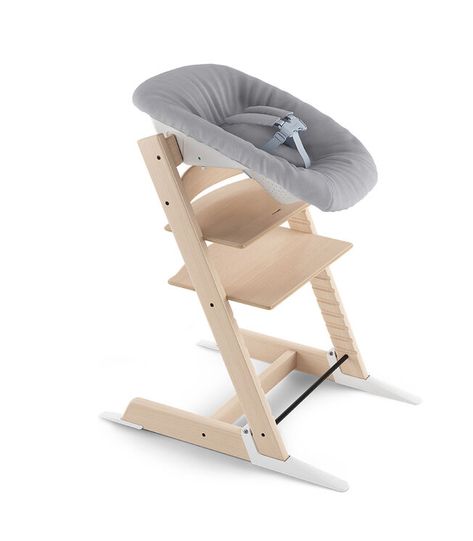 Tripp Trapp® Natural and Tripp Trapp® Newborn Set with Grey textiles. Active position. US version Stokke Tripp Trapp Newborn, Stokke High Chair, Tripp Trapp Chair, Stokke Tripp Trapp, Tripp Trapp, Baby Baden, Natural Newborn, Baby Bunting, Newborn Sets