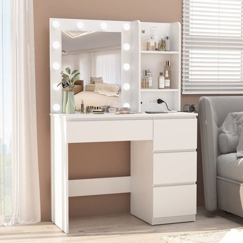 Makeup Tables and Vanities - Wayfair Canada Makeup Vanity With Lights, Vanity With Lights, Makeup Vanity Lighting, Make Up Desk Vanity, Room Redesign, Preppy Room Decor, Bedroom Vanity, White Vanity, Preppy Room