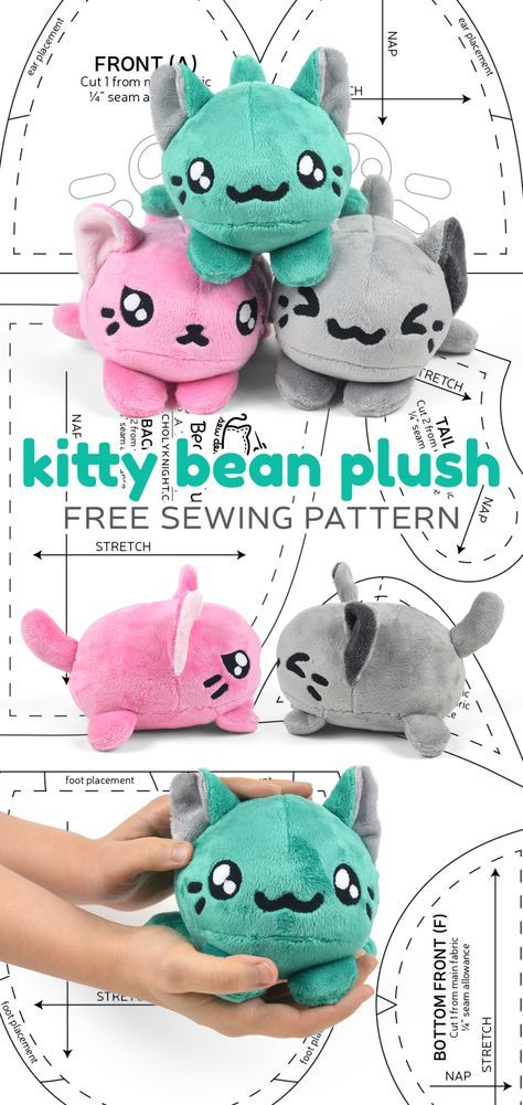 Diy Plushies Patterns Free, Easy Plushies Diy, Diy Plush, Animal Sewing Patterns, Plushie Patterns, Trendy Sewing, Sewing Stuffed Animals, Free Sewing Pattern, Fabric Kit