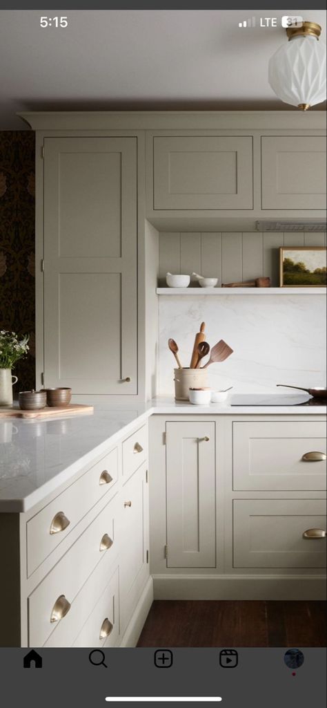 Light Beige Cabinets, Cabinet Colors For White Walls, Dove Kitchen Cabinets, Sw Mushroom, Sherwin Williams Mushroom, Mushroom Cabinets Kitchens, Two Tone Kitchen Cabinets Color Combinations, Kitchen Cabinets Color Combination, Beige Cabinets