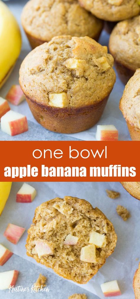 Banana Apple Recipes, Apple Oat Muffins, Apple Recipes Easy Healthy, Apple Banana Muffins, Banana Cinnamon Muffins, Healthy Apple Desserts, Baked Apple Dessert, Apple Recipes Healthy, Banana Muffins Easy