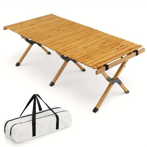 Lifezeal Portable Folding Bamboo Camping Table W/ Carry Bag Outdoor & Indoor Natural | Shop The Latest Trends | Temu Canada Foldable Picnic Table, Camping Picnic Table, Portable Picnic Table, Bag For Camping, Folding Camping Table, Wooden Picnic Tables, Folding Picnic Table, Camping Bbq, Folding Dining Table