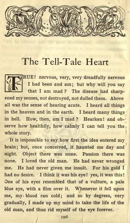 Edgar Allen Poe Poster, Edgar Allan Poe Tell Tale Heart, Tell Tale Heart Aesthetic, Story Book Quotes, Edgar Allan Poe Aesthetic, Nikki Core, Poetry Pages, Literature Poster, Poe Edgar