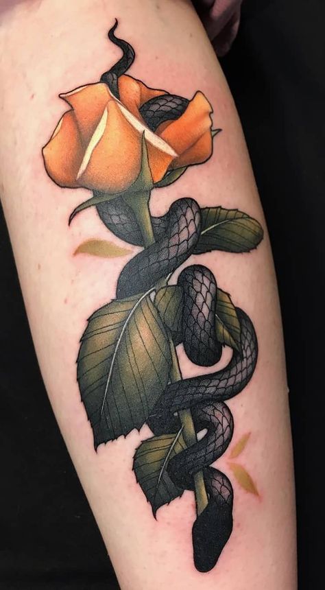 Rose And Snake Tattoo, Neo Traditional Roses, Rose Tattoo Ideas, Neotraditional Tattoo, Black Rose Tattoos, Traditional Roses, Tatuaje A Color, Rose Tattoo Design, Classic Tattoo