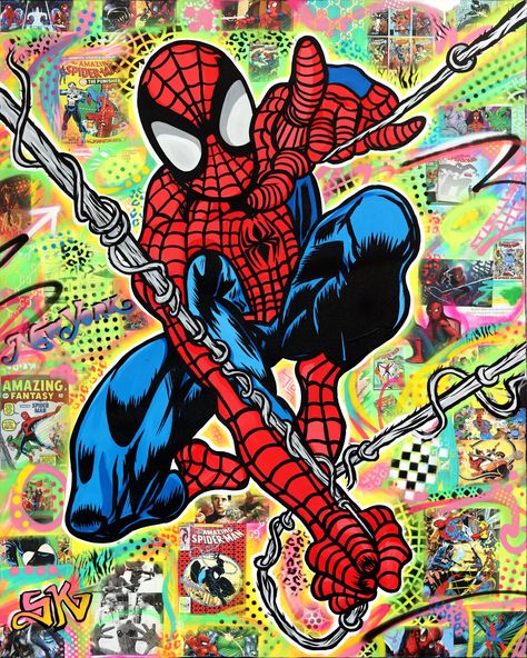 Spider Man Pop Art, Spider Man Original, Spider Man Artwork, Spider Man Painting, Original Spiderman, Spiderman Painting, Landscape Street, Spiderman Drawing, Los Angeles Art