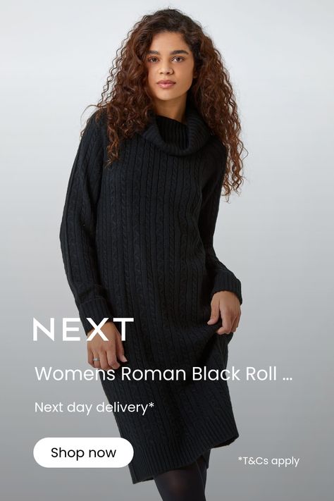 Update your casual collection with this comfortable Winter staple, guaranteed to keep you cosy all season long. Featuring a warm cowl neckline, this chunky knit jumper dress has a snuggly rib detail at the neck, cuffs and hem as well as a stretchy pull on shape. This cable knit dress features full length sleeves and is cut in a relaxed shape, providing you a comfortable fit for everyday dressing. Pair with thick tights, chunky boots and a biker jacket for an on trend, off duty look! Machine was… Knit Jumper Dress, Dinner Gowns, Thick Tights, Cable Knit Dress, Knitted Jumper Dress, Chunky Knit Jumper, Black Jumper Dress, Cowl Neckline, Denim Coat Jacket