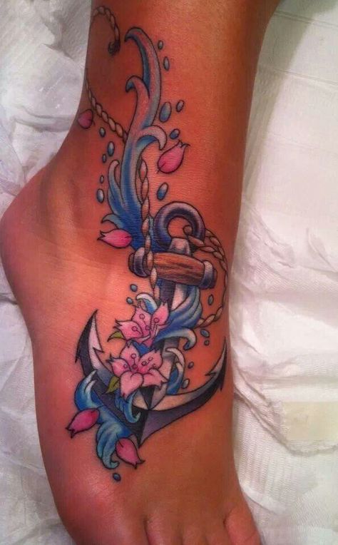 Anchor Tattoos For Women Flowers, Nautical Tattoo For Women, Anchor Tattoos For Women Inspiration, Nautical Tattoo Ideas, Anchor Tattoos For Women, Tattoo Feathers, Vacation Tattoos, Anchor Flower Tattoo, Feminine Anchor Tattoo