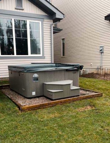 Beachcomber #hottub #backyard #patio Landscape Around Hot Tub, Hot Tub Landscape, Tub Accessories, Glow Up Ideas, Hot Tub Surround, Hot Tub Patio, Hot Tub Gazebo, Hot Tub Ideas, Hot Tub Accessories