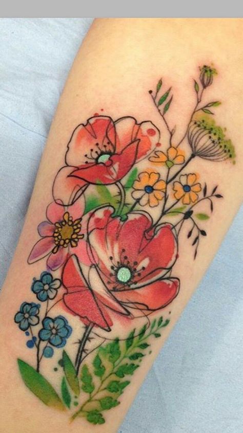 Tattoo Fairy, Wildflowers Tattoo, Tattoo Watercolor, Dandelion Tattoo, Watercolor Tattoo Flower, 4 Tattoo, Geniale Tattoos, Diy Tattoo, Flower Watercolor