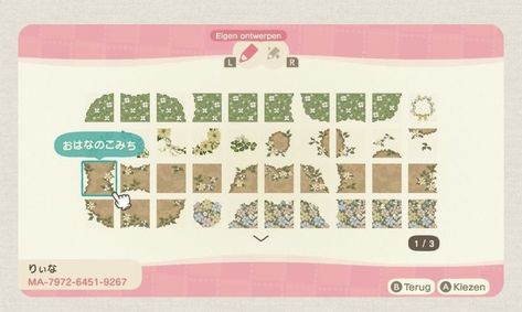 animal crossing spring path pattern design code acnh Cottage Core Animal Crossing, Cottagecore Animal Crossing, Motif Acnl, Acnh Cottagecore, Ac New Leaf, Path Ideas, Animal Crossing Guide, Animal Crossing Wild World, Path Design