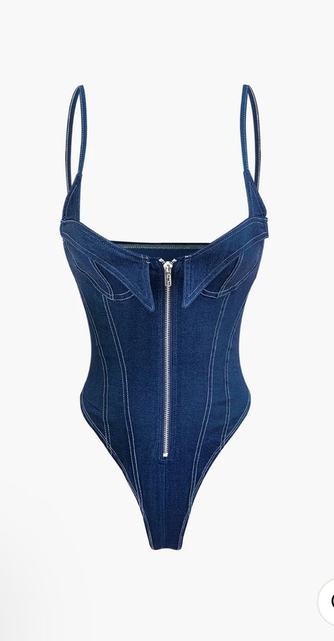 Summer Y2k Outfits, Denim Bodysuit, Fashion 90s, Outfit 90s, Shapewear Bodysuit, Swimming Outfit, Aesthetic Look, Y2k Outfits, Sleeveless Bodysuit