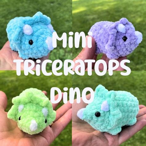 Crochet Triceratops Dinosaur Plushie,Mini Triceratops Crochet Dino Plushies,Crochet Mini D #crochetplushieseasy #crochetplushiesideas #crochetpatternsplushies #crochetplushiessmall #crochetplushiesbunny #crochetteddybear #easycrochetplushies Crochet Amigurumi Triceratops, Crochet Dino Triceratops, Mini Crochet Triceratops, Cute Small Crochet Animals, Cute Plushies Crochet, Crochet Triceratops Free Pattern, Triceratops Crochet Pattern Free, Crochet Mini Plushies, Mini Dino Crochet Pattern