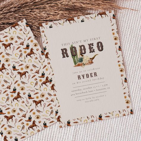 Rodeo Theme Birthday Party, Boys 2nd Birthday, Rodeo Birthday Invitations, Second Rodeo, Western Boys, 2nd Birthday Party For Boys, Diy Birthday Invitations, Cowboy Birthday Party, Rodeo Birthday