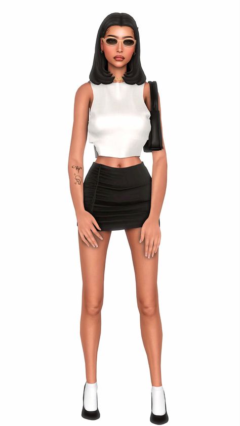 Sims 4 Cc Black Mini Skirt, Sims 4 Mini Skirt, Sims 4 Cc Lookbook, Cc Lookbook, Everyday Skirts, Sunglasses Necklace, Skirt Heels, Necklace Top, Cindy Kimberly