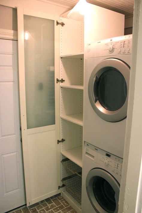 Cabinet for Laundry - Ikea Pax Wardrobe - could we use in mudroom? Yes. We could. Kitchen Pantry Cabinet Ikea, Pantry Cabinet Ikea, Pantry Ikea, Laundry Combo, Ikea Laundry, Laundry Cupboard, Ikea Laundry Room, Bathroom Linen Closet, Kitchen Ikea