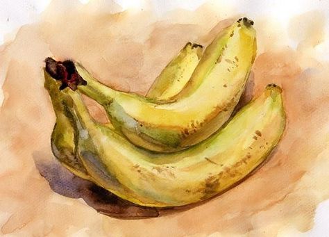 Banana Painting, Fruit Art Drawings, Vegetable Painting, Fruits Drawing, Watercolor Food, Social Art, Watercolor Fruit, Food Painting, Fruit Painting