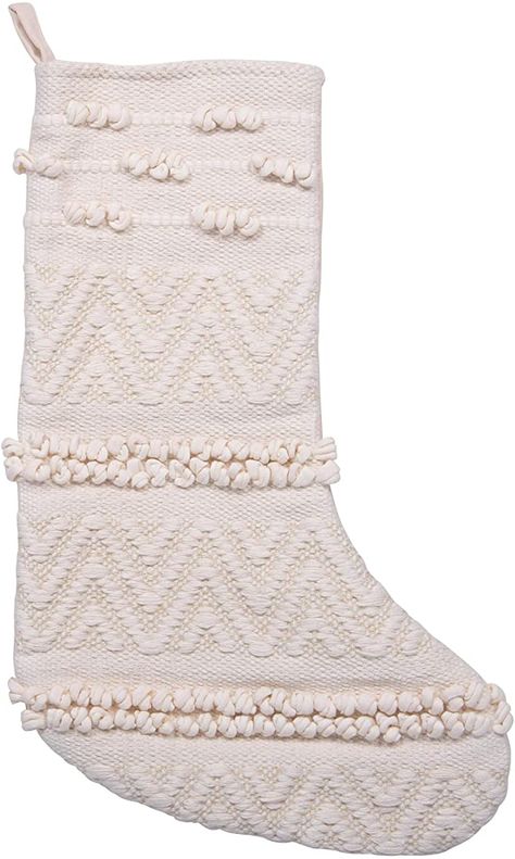 Amazon.com: Creative Co-op Cotton Blend Woven Christmas Stocking, Cream: Home & Kitchen Hello Honey, Felt Stocking, Knit Stockings, Seasonal Displays, Chevron Patterns, Boho Christmas, Stocking Holders, Creative Co Op, Christmas Knitting