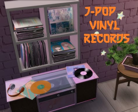 Sims 4 Cc Vinyl Records, Sims 4 Vinyl Cc, Grunge Decor, Sims Finds, 4 Aesthetic, Vinyl Records Wall, Lounge Corner, Retro Skater, Vinyl Player