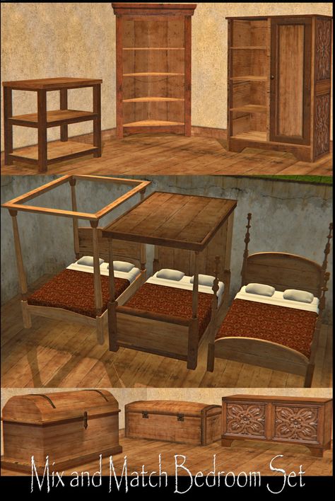 Happy New Year! Here is my gift to my followers... - Official Simblr of child_of_air Sims 2 Medieval, Mix And Match Bedroom, Sims 2 Furniture, Prop Reference, Light Wood Texture, Sims Medieval, Medieval Furniture, The Sims Mods, The Sims 2 Cc