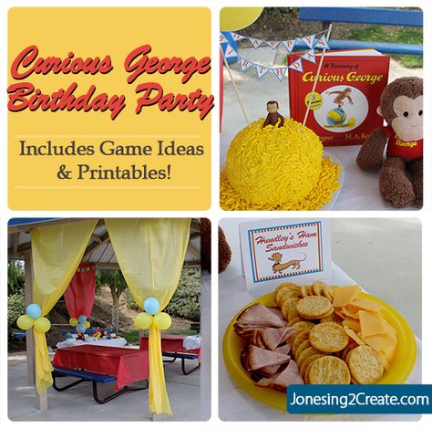 George Birthday Party, Turning Three, Curious George Birthday Party, Monkey Birthday Parties, Curious George Party, Curious George Birthday, Red Tablecloth, Monkey Birthday, Star Wars Birthday Party