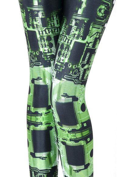 Accessories Idea, Circuit Board Design, Tech Wear, Oc Pokemon, Character Clothing, Fandom Fashion, Black Milk Clothing, Green Leggings, Absinthe