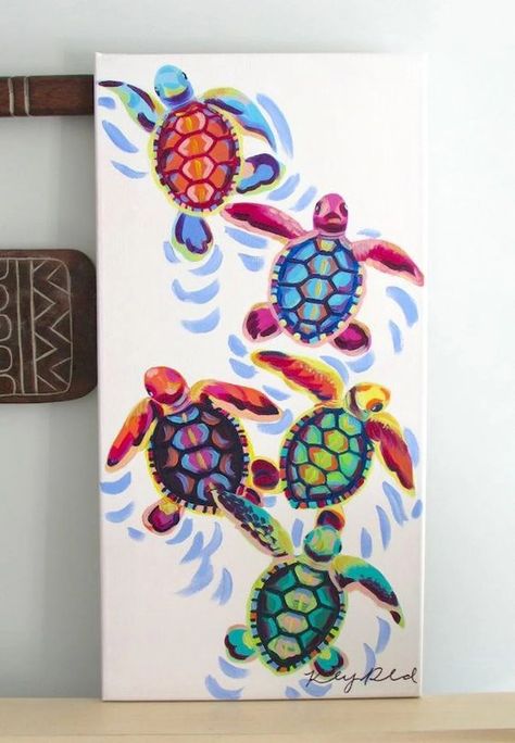 Art Canvas Painting Ideas, Sea Turtle Painting, Canvas Painting Ideas, Cute Canvas Paintings, Turtle Painting, Turtle Art, Art Canvas Painting, Canvas Painting Diy, Endangered Animals