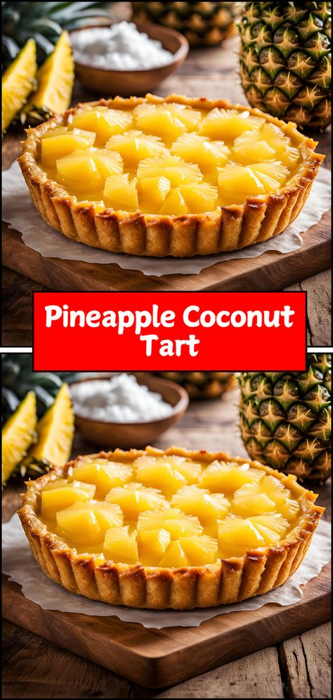 Experience a tropical escape with this Pineapple Coconut Tart! 🍍🥥 Featuring a buttery, flaky crust filled with creamy coconut custard and topped with juicy, sweet pineapple, this dessert is the perfect balance of flavors. The combination of coconut and pineapple evokes a refreshing, island vibe, making it ideal for summer gatherings or special occasions. #PineappleCoconutTart #TropicalDessert #Baking #SweetTreats #SummerVibes Coconut Tart Recipe, Chocolate Tarts Recipe, Tropical Desserts, Coconut Tart, Coconut Custard, Tart Recipe, Tropical Escape, Pineapple Coconut, Flaky Crust