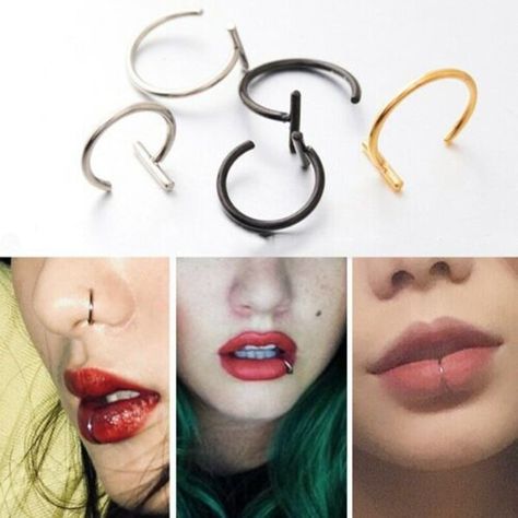 1 Pc Gold-Color Nose Piercing Body Jewelry For Women Men Fashion Simple Semicircular Anti Allergy Fake Lip Piercing, Men Piercing, Cottagecore Fashion Dresses, Piercing Accessories, Lip Cuffs, Lip Piercing Ring, Fake Lip Ring, Piercing Nose Ring, Men's Piercings