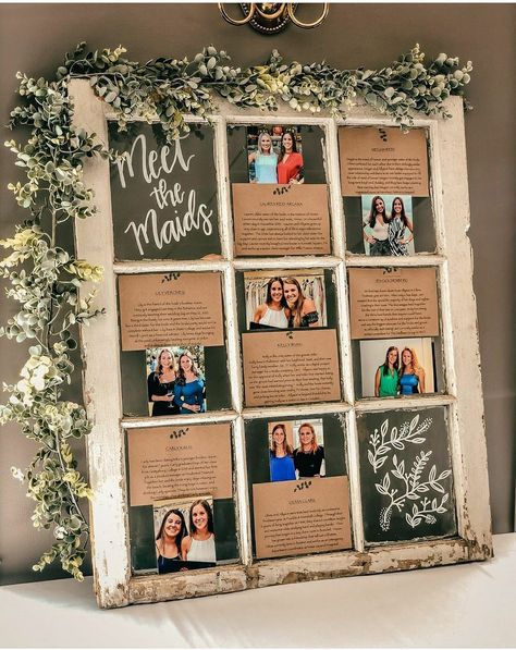 Bridal Party Display Board, Pictures For Bridal Shower Cute Ideas, Bridal Shower Engagement Picture Display, Bridal Shower Centerpieces With Pictures, Picture Display Wedding Reception, Country Rustic Bridal Shower Ideas, Bridal Shower Picture Display Ideas, Bridal Shower Photo Display Ideas, Bridal Shower April Showers