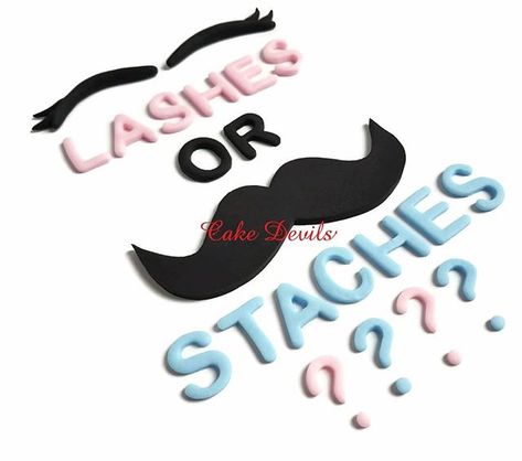 New Gender Reveal Cake Toppers are in the Cake Devils etsy shop! Will it be LASHES OR STACHES??? . Lashes or Staches: http://bit.ly/2SzJc7m . CakeDevils.etsy.com . #LashesorStaches #GenderReveal #CakeTopper #Fondant #PinkorBlue #GenderRevealParty #BoyorGirl #Baby #CakeDecorations #Handmade #Edible #genderrevealcake #cakedevils #etsyseller #pin #shopsmall #shopetsy #momtobe #mommytobe #whatwillitbe #genderrevealideas Lashes Or Staches Gender Reveal, Lashes Or Staches, Pink Or Blue Gender Reveal, Cuppa Cake, Fondant Pink, Dog Pregnancy, Edible Eyes, Blue Gender Reveal, Gender Reveal Cake Topper