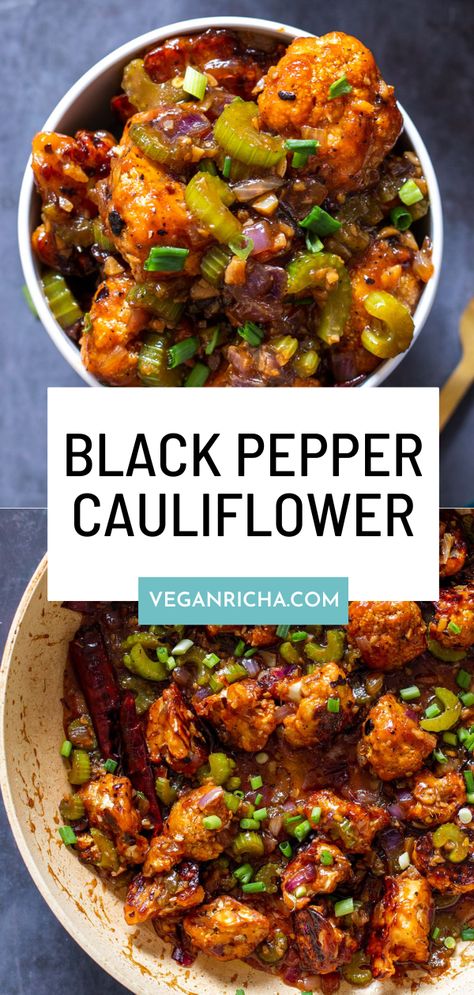 Baked Cauliflower Bites, Black Pepper Chicken, Vegan Richa, Cauliflower Dishes, Sweet And Spicy Sauce, Chicken Bake, Pepper Chicken, Spicy Sauce, Cauliflower Recipes