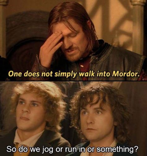 One Does Not Simply Walk Into Mordor, Hobbit Funny, Earth Memes, Lotr Funny, One Does Not Simply, 9gag Funny, Into The West, Movie Memes, Thranduil