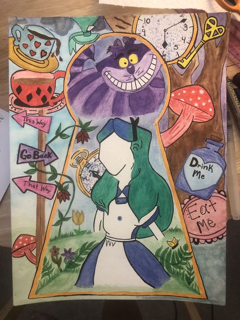 Alice In Wonderland Painting Easy, Alice In Wonderland Painting, Wonderland Painting, Alice In Wonderland Paintings, Elf Drawings, Alice And Wonderland, Paint Nite, Canvas Drawings, Small Canvas Art