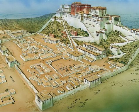 Potala Palace, Fantasy City Map, The Dalai Lama, Fantasy World Map, Asian Architecture, Location Inspiration, Fantasy Castle, Fantasy City, Fantasy Places