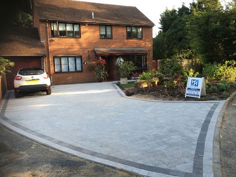 Grey Brick Driveway, Grey Driveway Block Paving, Block Driveway Ideas, Grey Block Paving Driveways, Grey Driveway, Block Paving Patio, Grey Block Paving, Front Driveway Ideas, Drive Ways