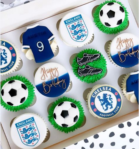 chelsea football theme cupcakes, football-themed cupcakes, cupcake decorating ideas, cupcake decorating, birthday cupcakes, theme cupcakes, 18th birthday cupcakes, cupcake decorating ideas for birthday, celebration cupcakes, cupcake varieties Chelsea Cupcakes, Cupcake Varieties, 18th Birthday Cupcakes, Frozen Theme Cupcakes, Cupcake Decorating Birthday, Cupcakes Theme, Celebration Cupcakes, Kids Birthday Cupcakes, Cupcake Decorating Ideas