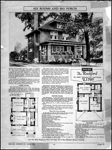 https://flic.kr/p/EiMq63 | 1926 Special Supplement from Sears | Kit Houses from the Twenties: The Rockford Model Sears Catalog Homes, Sears Homes, Sears Kit Homes, Small Craftsman, Bungalow Flooring, California Bungalow, Modern Floor Plans, Sears Catalog, Plans Architecture